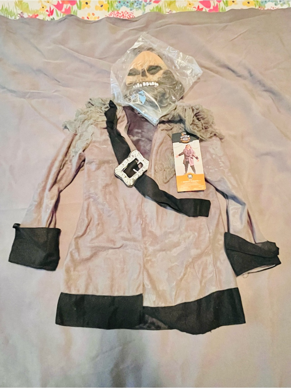 Kids Taupe Pirate Costume with Black Trim and Mask